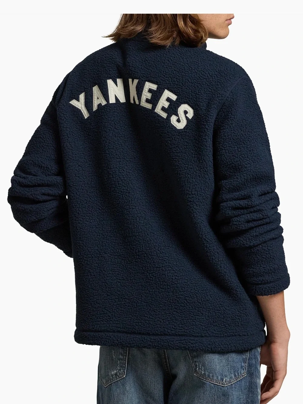 Ralph Lauren Navy Sherpa Zip Pullover with White Logo